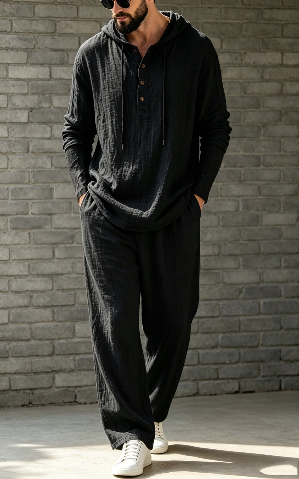 Ensemble à capuche et pantalons en lin, hommes