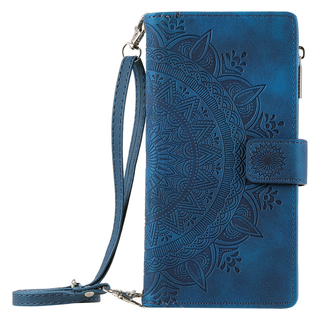 Multi-carte Embossed Totem carte en cuir zipper sac de téléphone