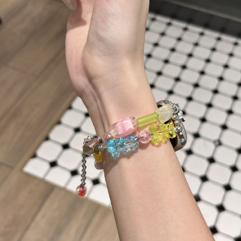 Bande de montres en perles d'ours gommy colorée compatible avec IWatch Series Soft Silicone