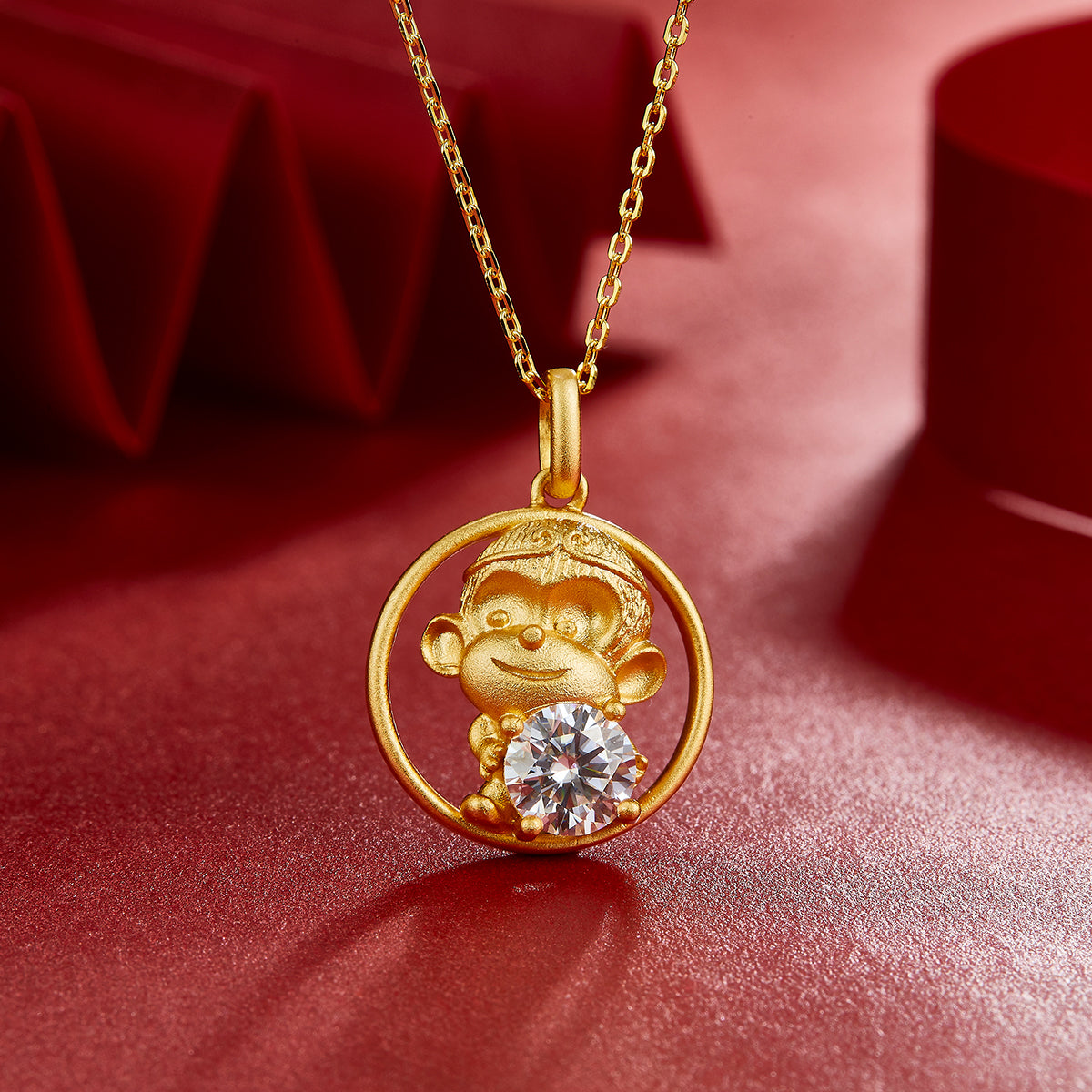 S925 Argent Sterling plaqué or 1ct D Couleur VVS1 Moissanite Collier Singe 5.4g Chinois