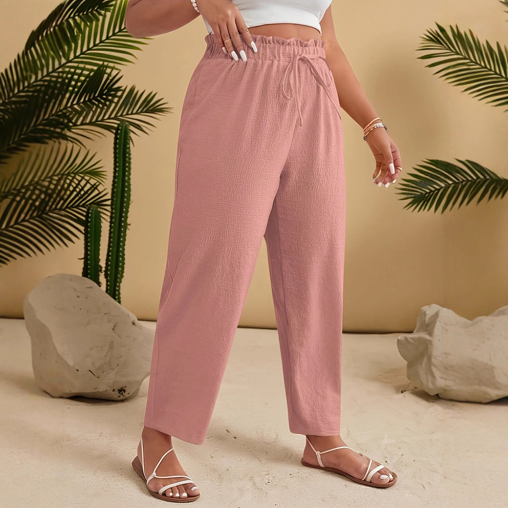 Pantalon en dentelle de taille plus grande, fashionnable, de couleur unie, taille haute Pantalon casual