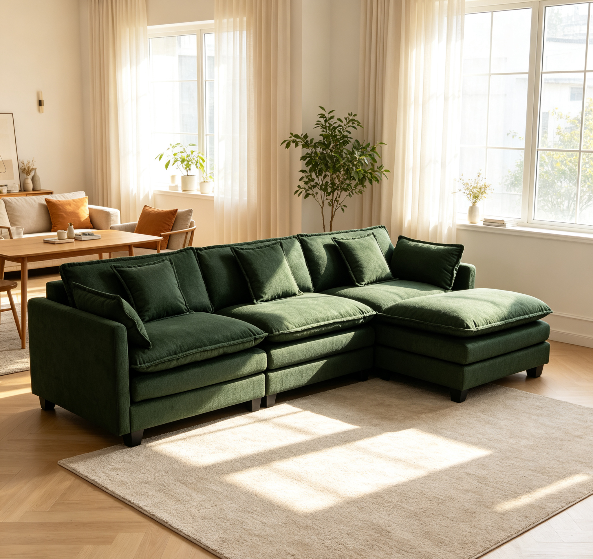Moderne 3 places avec pouf 113,77" Canapé sectionnel avec oreillers de taille