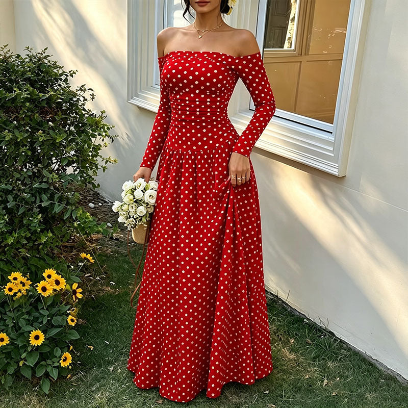 Long-sleeved polka dot dress