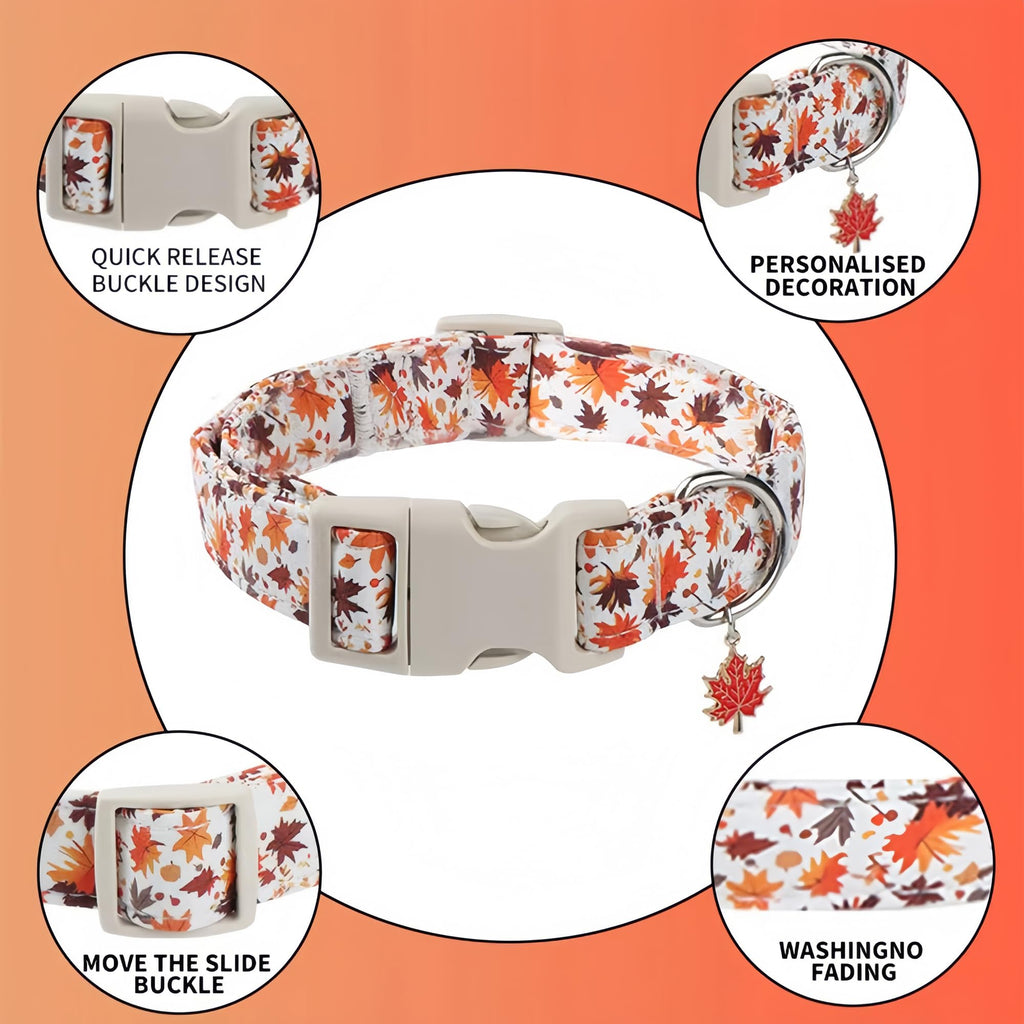 Collier de chien d'automne réglable avec charme Feuille d'érable - Collier de tissu souple durable pour petit moi