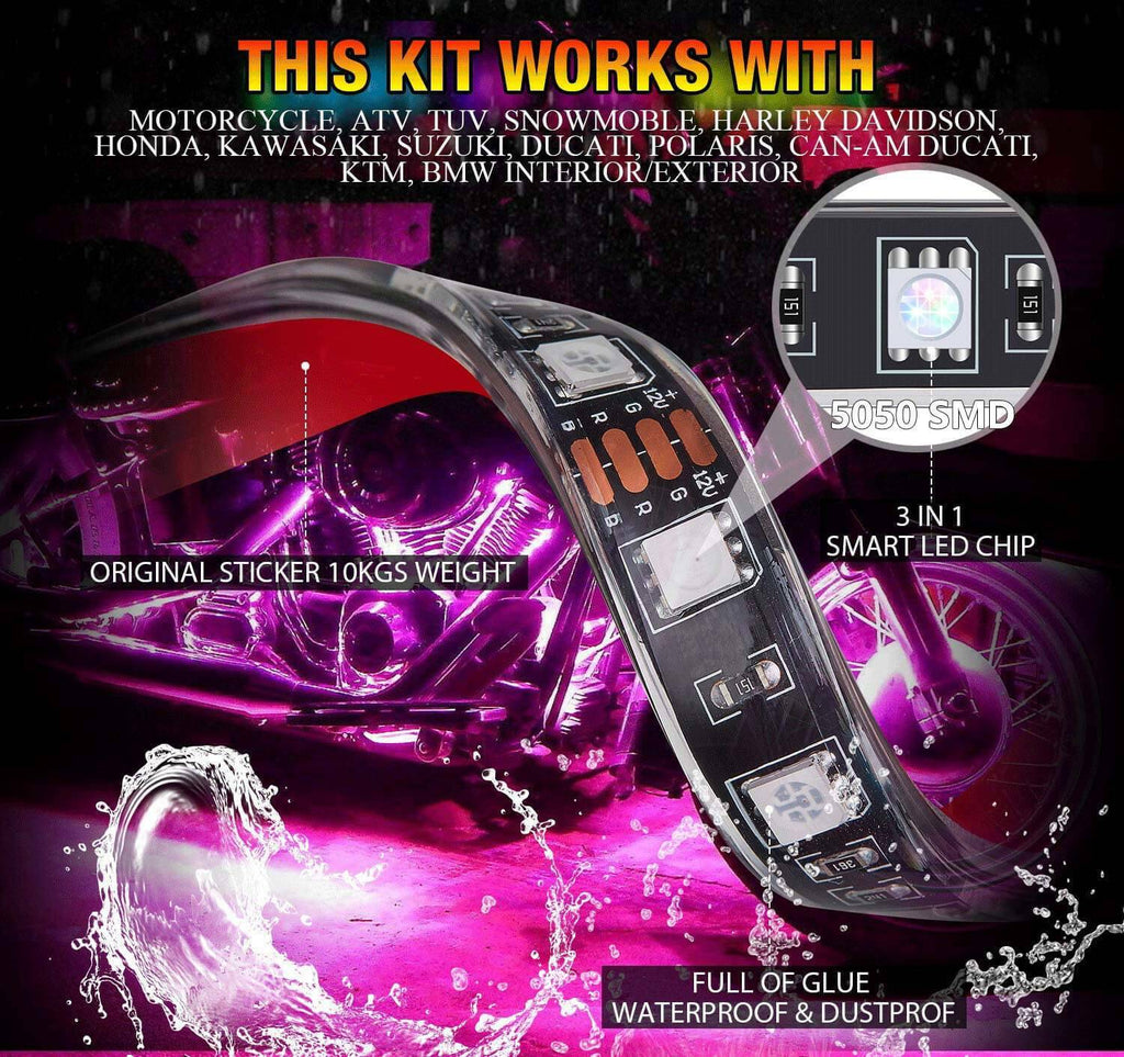 12X RGB Kit de lumière LED de moto sous la bande de corps Glow pour Harley-Davidson