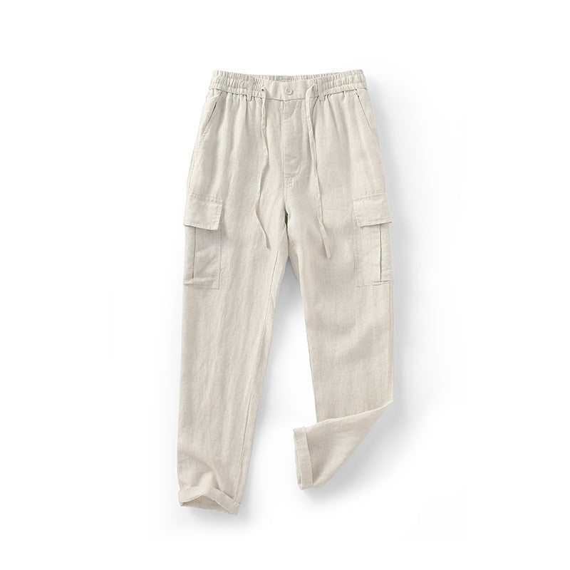 Pantalons en lin respirant à la taille moyenne