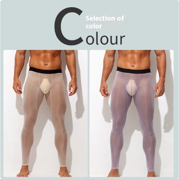 Les hommes ultra-mince soie de glace Skinny taille basse Nude de chair Reflective Slim Leggings