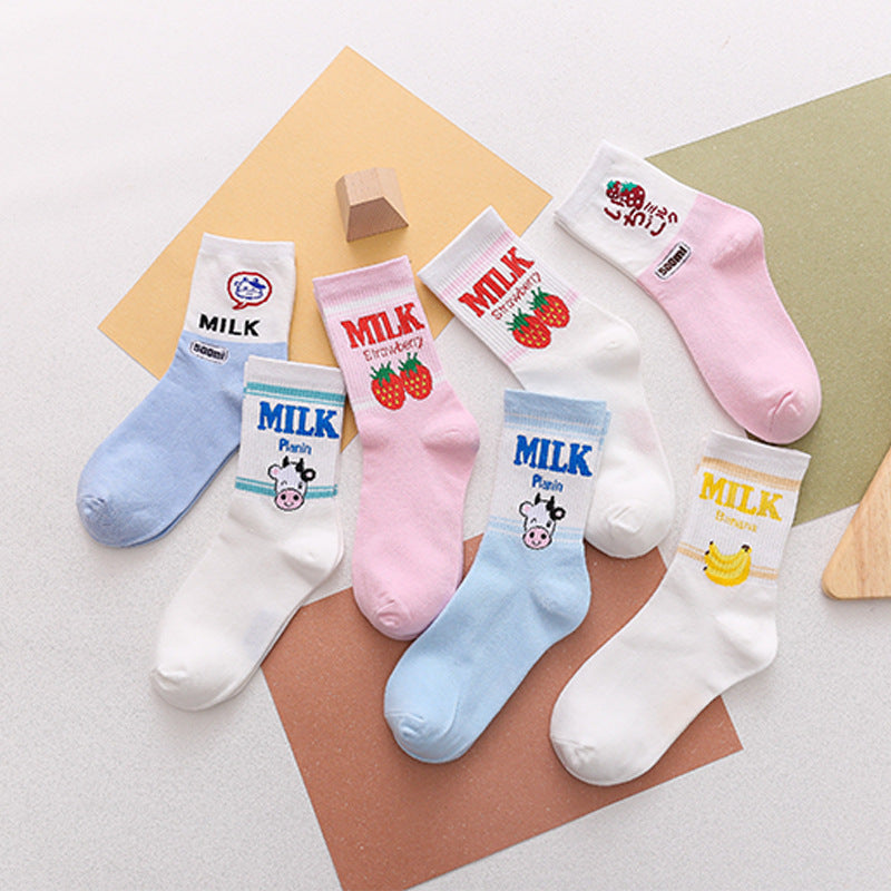 Fraises Chaussettes en lait de bananes Femmes Longueur mi-calf