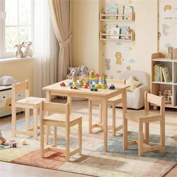 Table et chaises en bois pour enfants (1 table + 4 chaises)