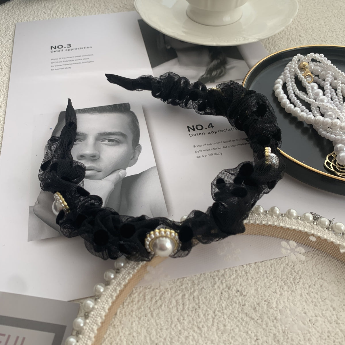 Exaggerated Black Wood Ear Hoop Hairstyle