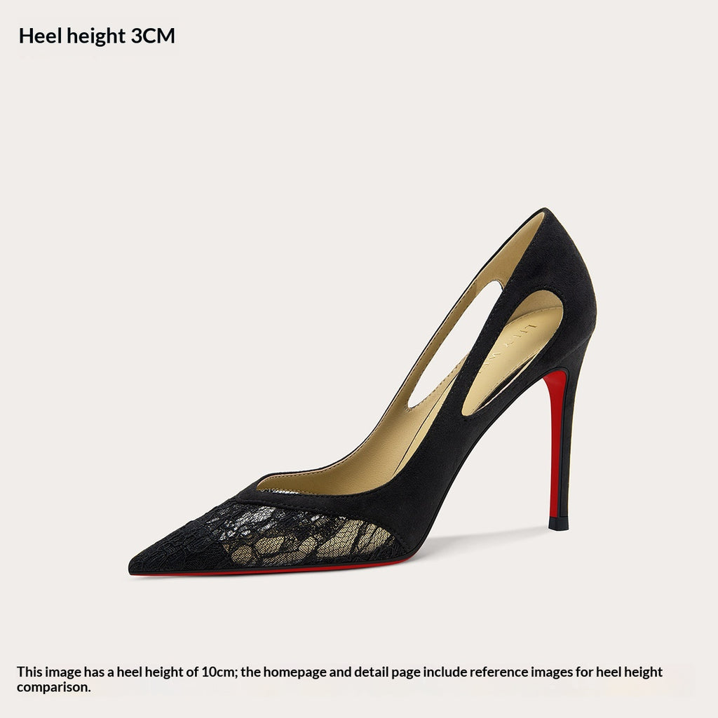 Élégante Dentelle Noire Talons hauts avec une semelle rouge