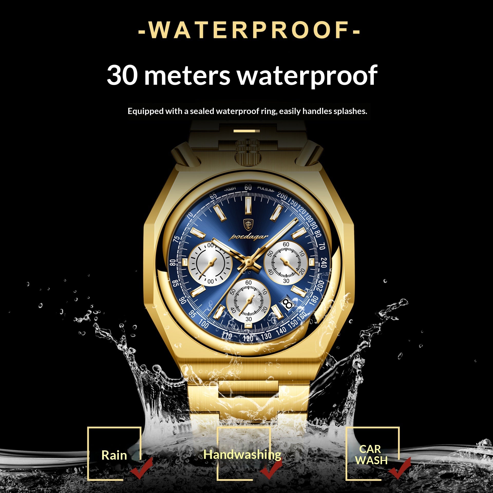 Imperméable Montre homme mode Montre Quartz multifonction