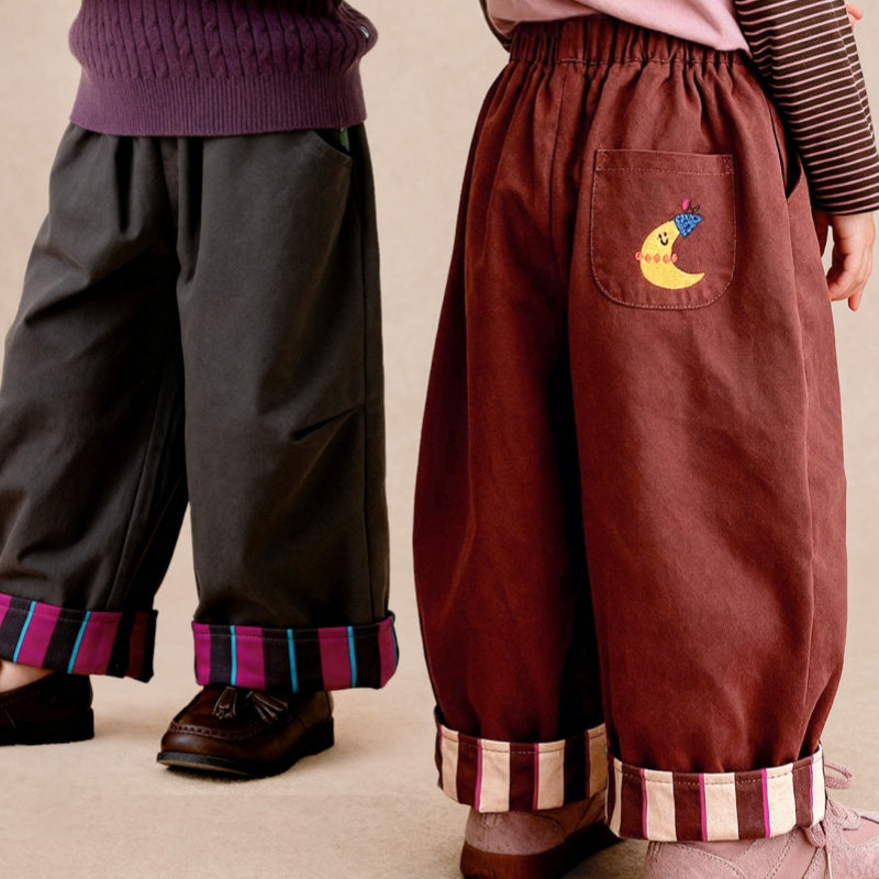 Pantalon casual avec bandes brodées et pantalons de longue longueur à l'ourlet roulé