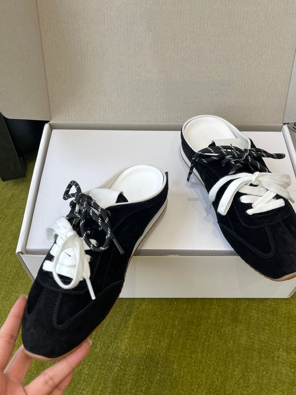 Femmes Mule Style Vintage Couleur Block Dentelle Up Trainer Sneakers Summer Casual Toe fermé Sli