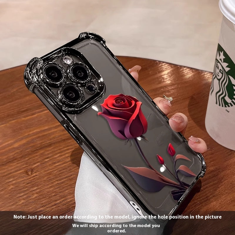 Applicable à 16 Mobile Phone Flower Rose boîtier de téléphone transparent résistant à la goutte