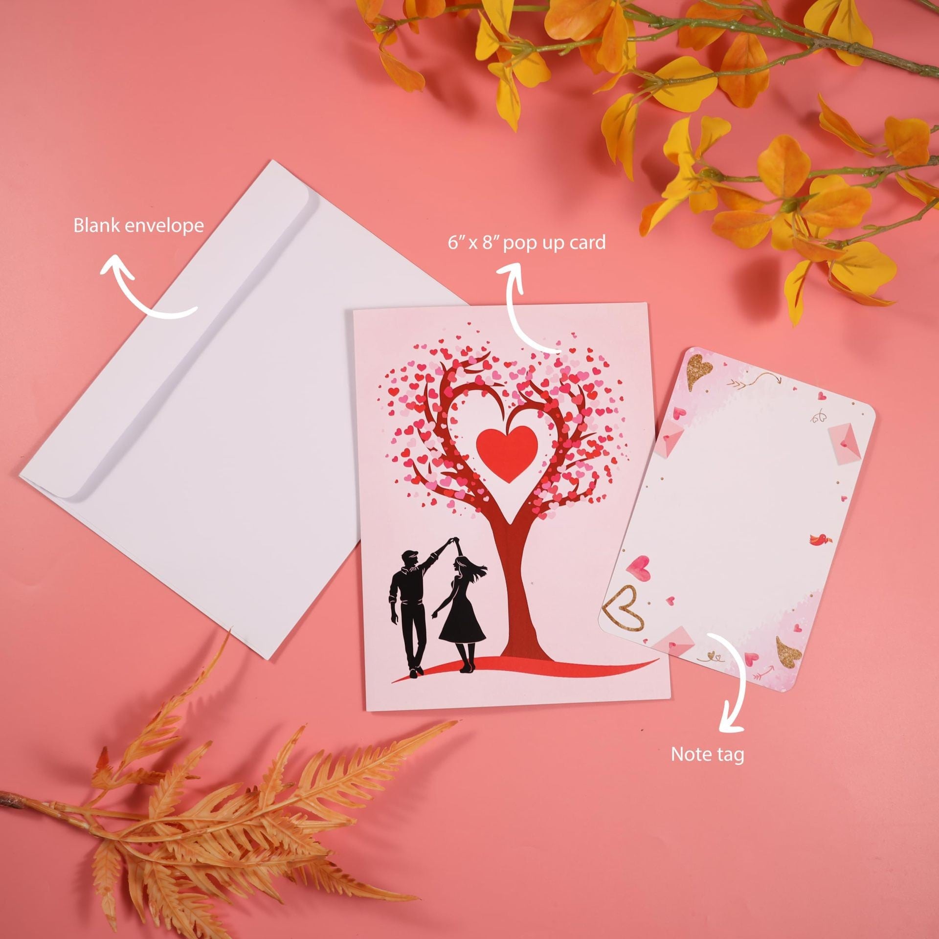 Carte d'invitation de l'arbre en forme de coeur 3D de Saint Valentin