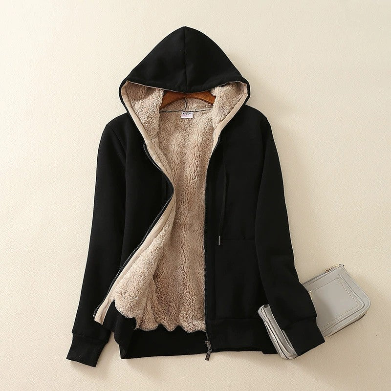 Sweat-shirt de mode à capuche épais doublé de polaire pour femmes