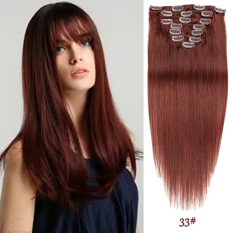 Clip-in cheveux réels cheveux humains sept-pièces ensemble 14 pouces 70g extensions de cheveux Perruque