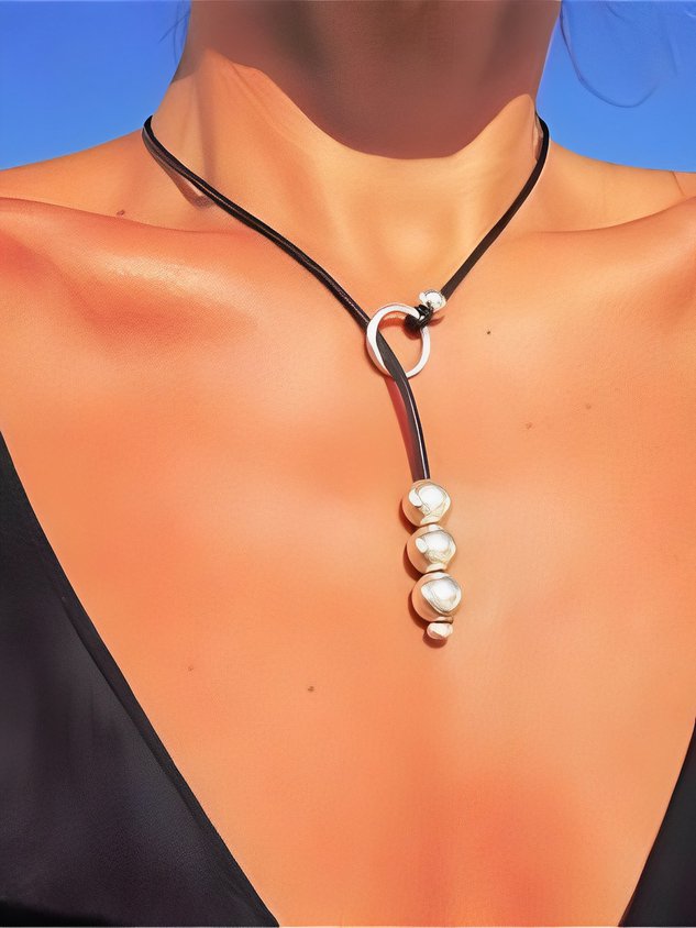 Collier réglable en cuir de cordon de cercle géométrique bohème