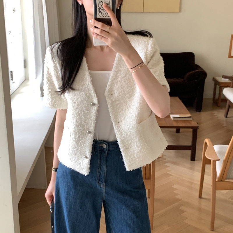 Women's Short-Sleeve Olive Button Jacket