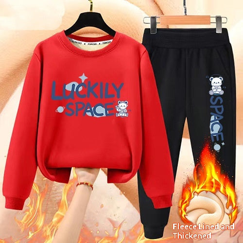 Garçons' Hiver Casual All-Match Fleece-Line Thickened Outfit