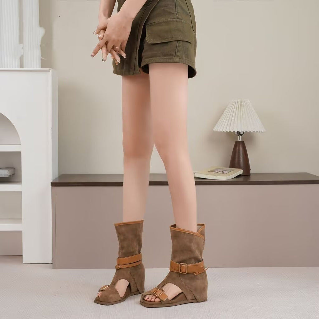 Femmes Retro Bottes de mode de style européen et américain Buckle Breathable Ankle