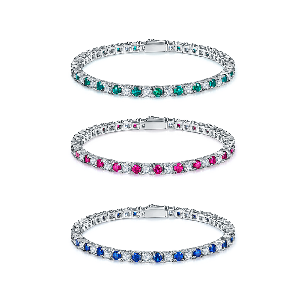 S925 Argent Sterling 3x3mm Lab-Grown Gemstone Bracelet de tennis pour femmes 16.5cm 8.6g Bl Rouge