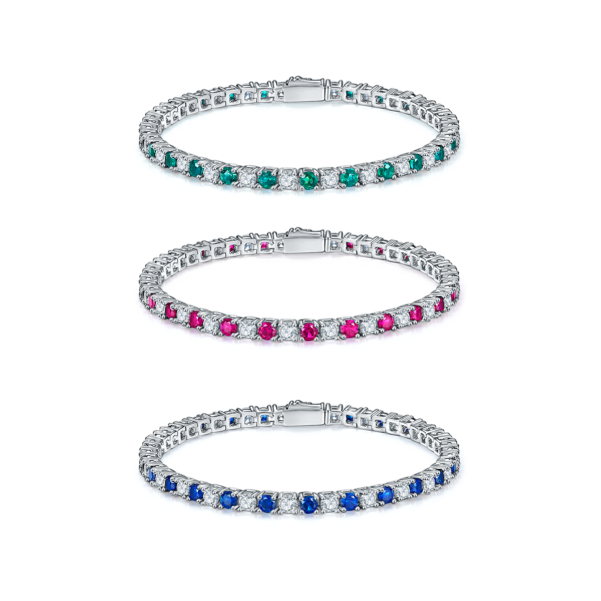 S925 Argent Sterling 3x3mm Lab-Grown Gemstone Bracelet de tennis pour femmes 16.5cm 8.6g Bl Rouge