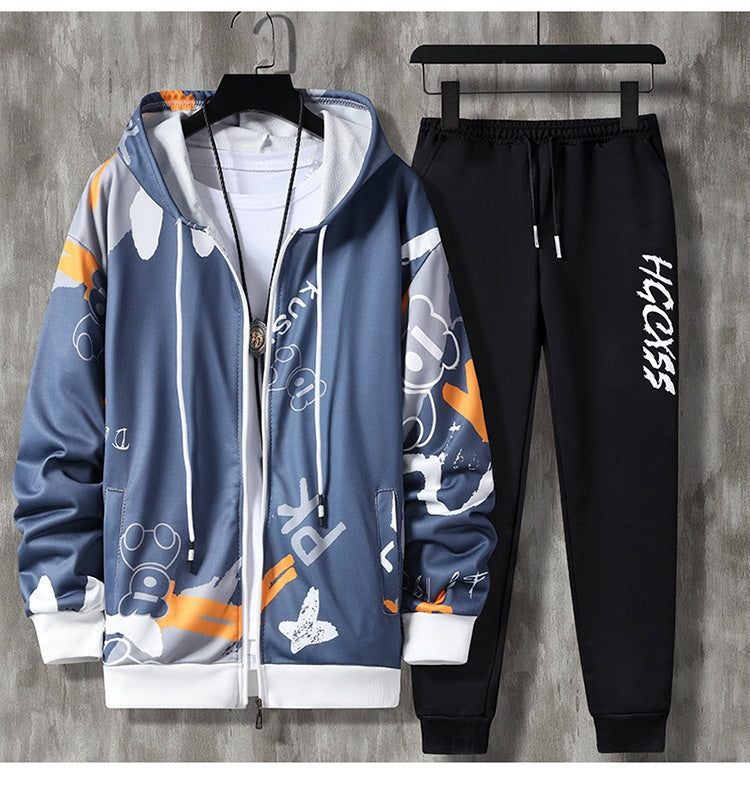 Men's Spring and Autumn Long Sleeve Zipper Imprimé costume occasionnel
