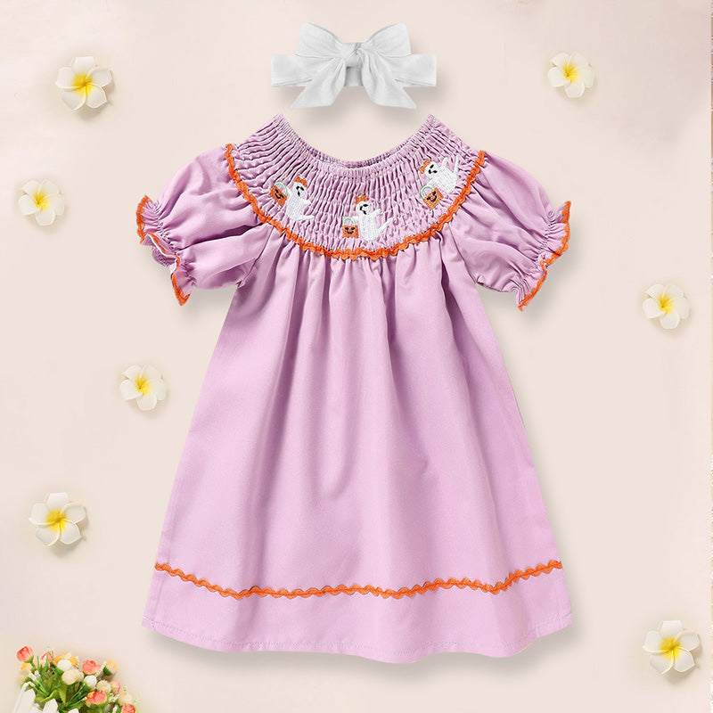 Bébé Bébé Filles Robe d'Halloween Robe de Broderie Ghost avec Robe de Déguisement de Fête du Bandeau