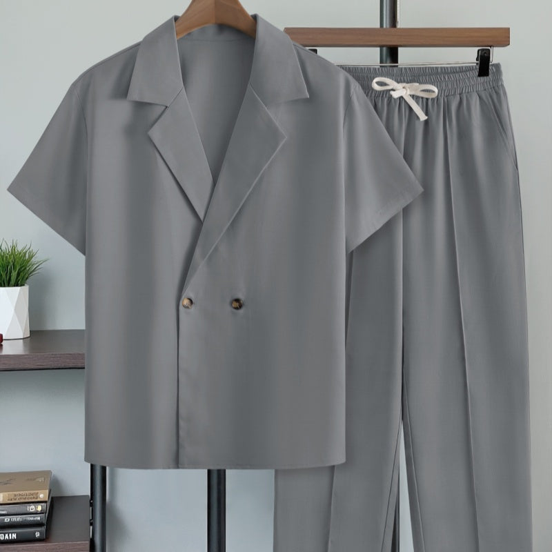 Mens Minimalist Blazer à manches courtes et pantalons