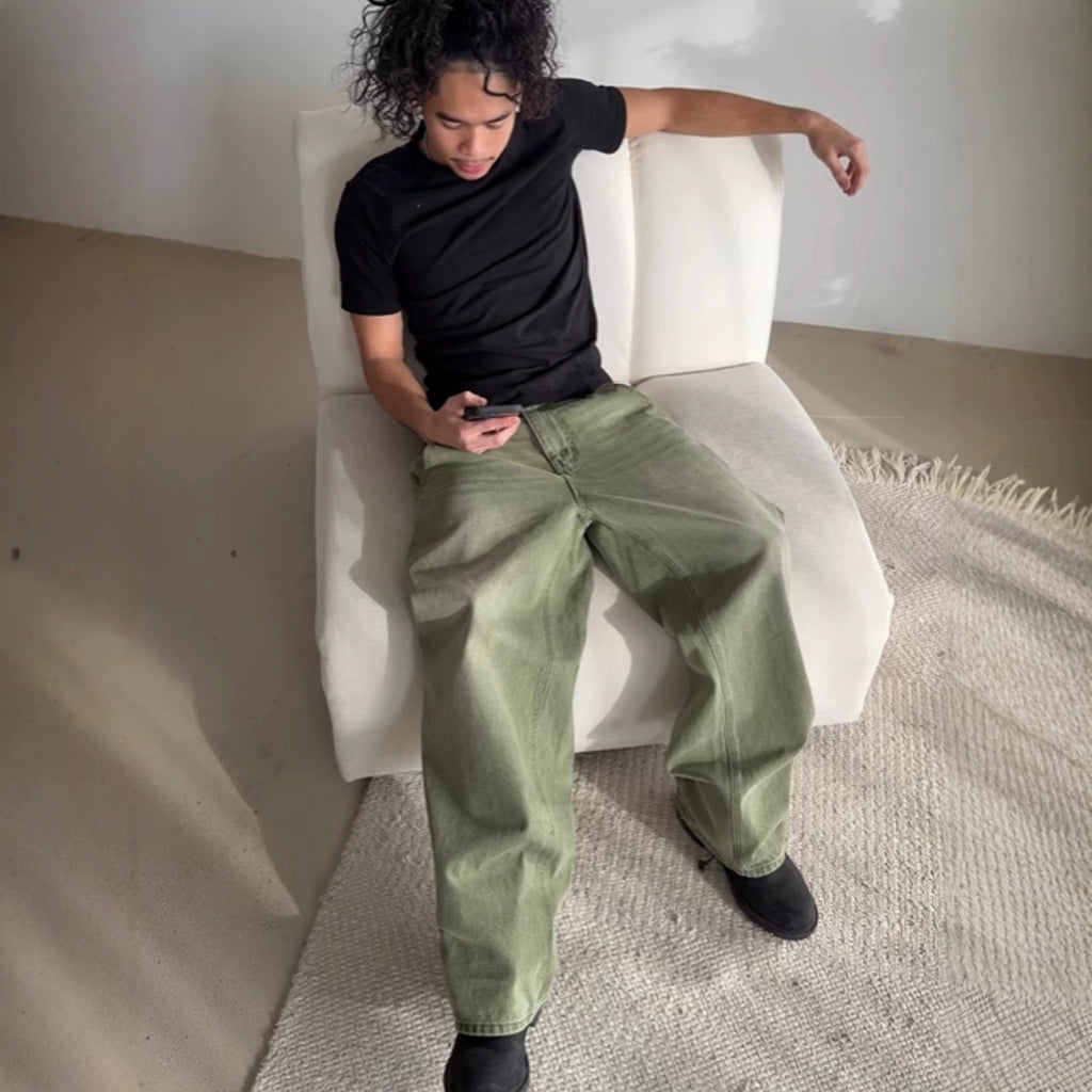 Matcha Vert Jambe droite Pantalons à coupe molle