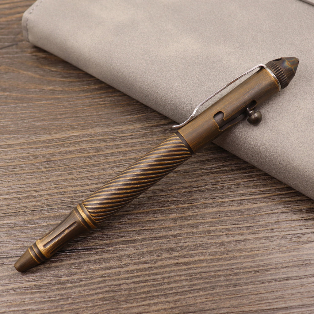 Stylo tactique en métal de type bolt en cuivre pur rétro