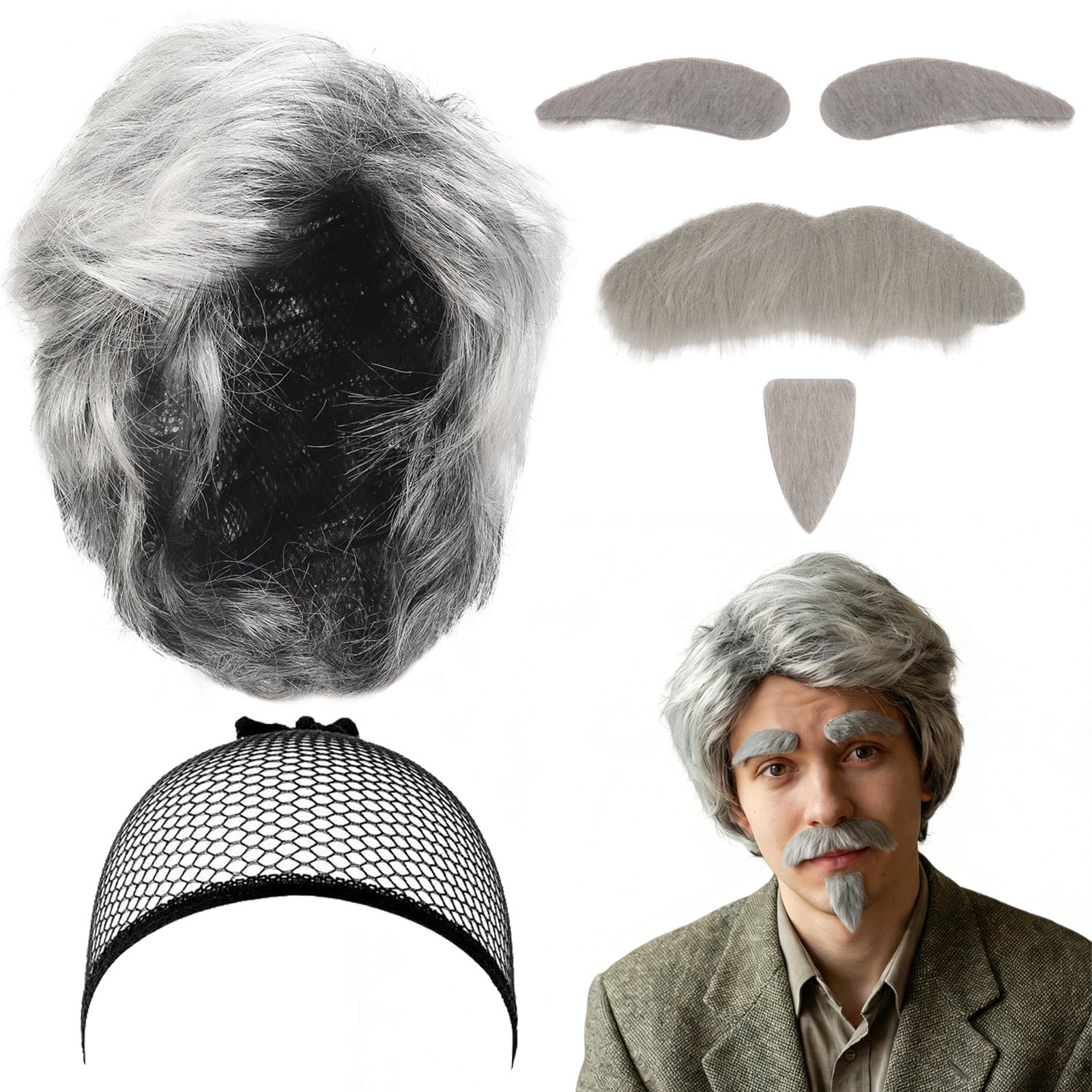 Costume de grand-père avec perruque argentée et barbe