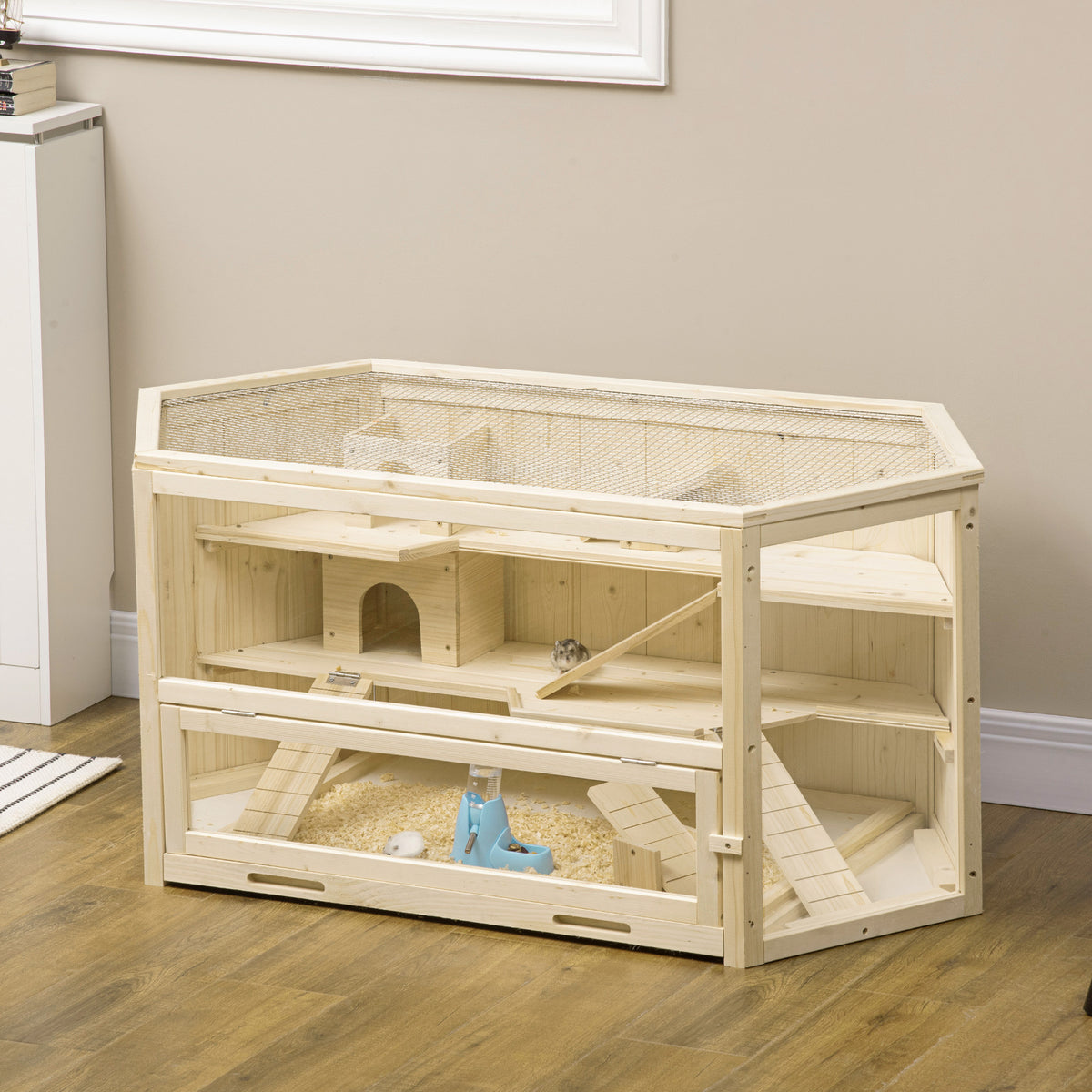 Bois Grand hamster Cage Petit exercice animal Play House 3 Tier avec bac