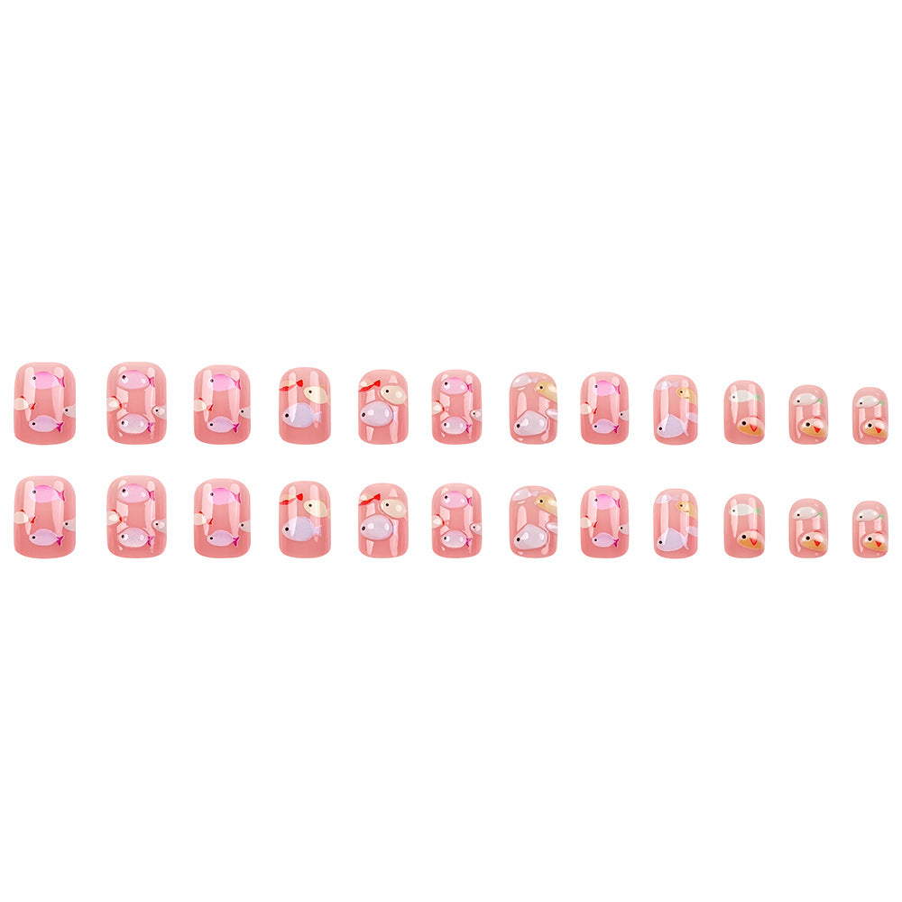 Stickers 24 Pièces de Nail Acrylique Court Carré pour Poisson Ocean 3D