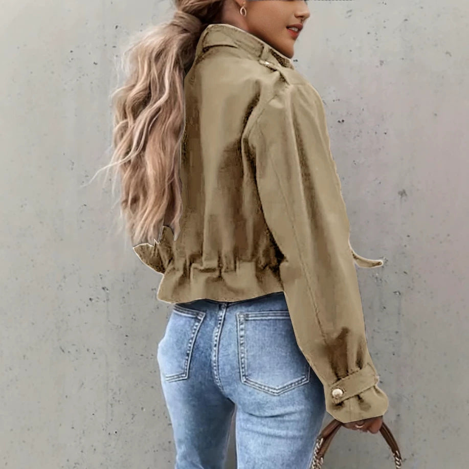Veste femme à manches longues de style mandarin-collier Biker
