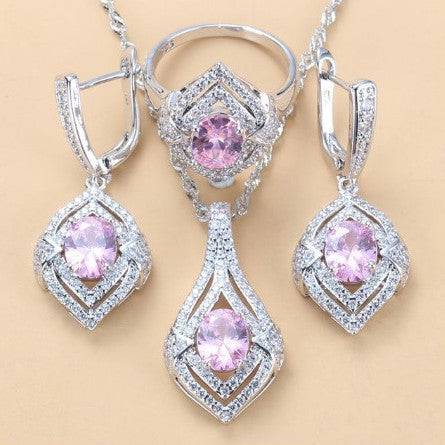 Boucles d'oreilles pendentif en étoffe gemme Collier Anneau Mesdames Ensemble de trois pièces