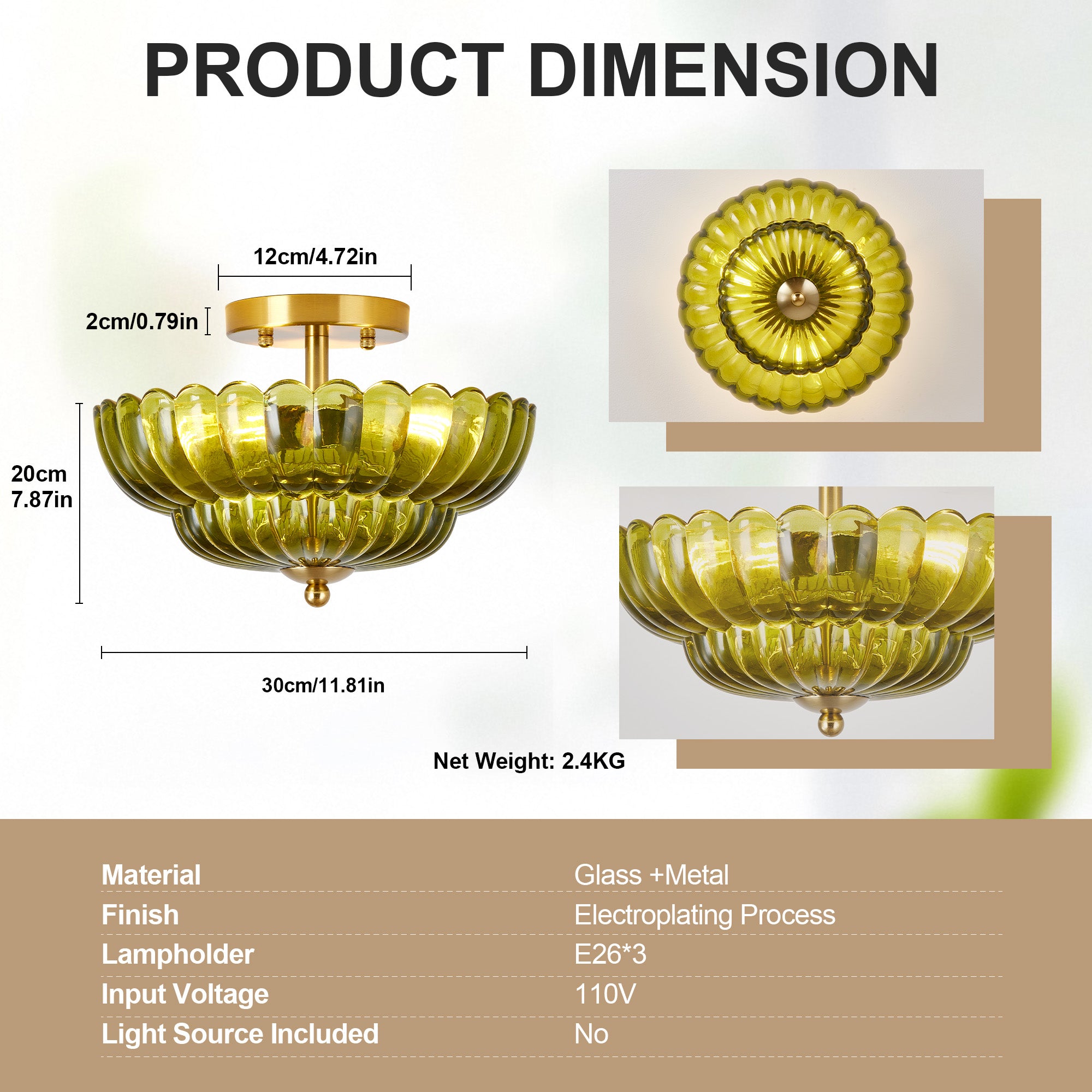 Lumière de plafond de cuisine de 11.8 pouces