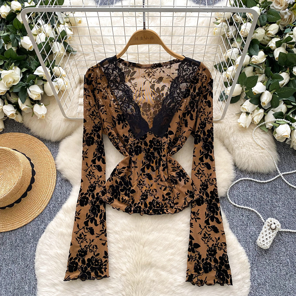 Lace mesh with long sleeves