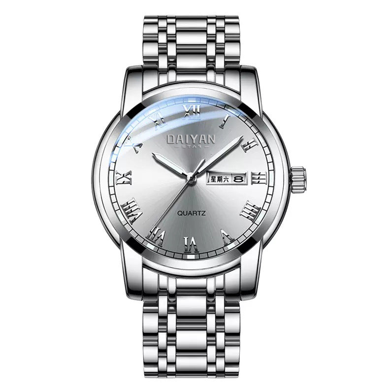 Stainless Steel with Dual Calendar Quartz Waterproof Watch