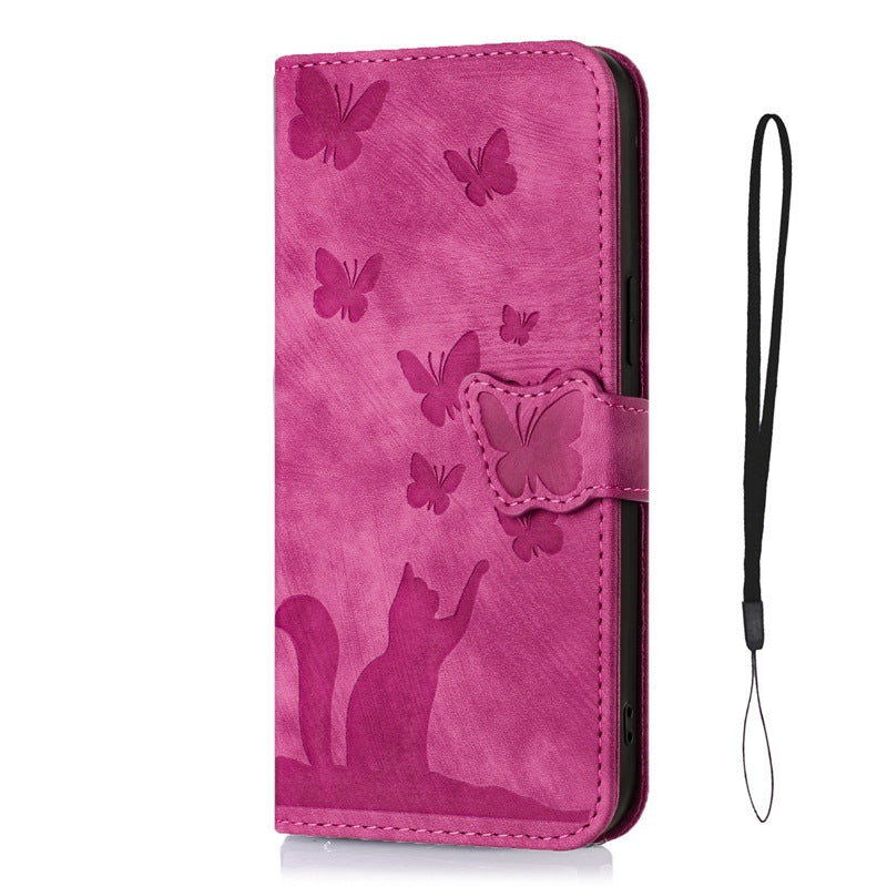 Leather butterfly cat embossed phone case