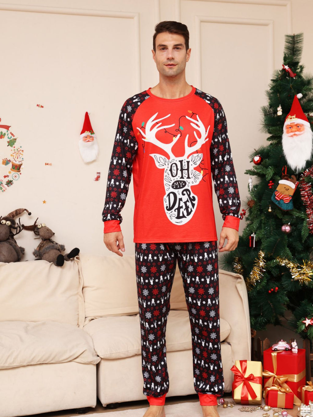 Lettre Snowflake Deer Christmas Parent-child Suit Printed Homewear Pajamas