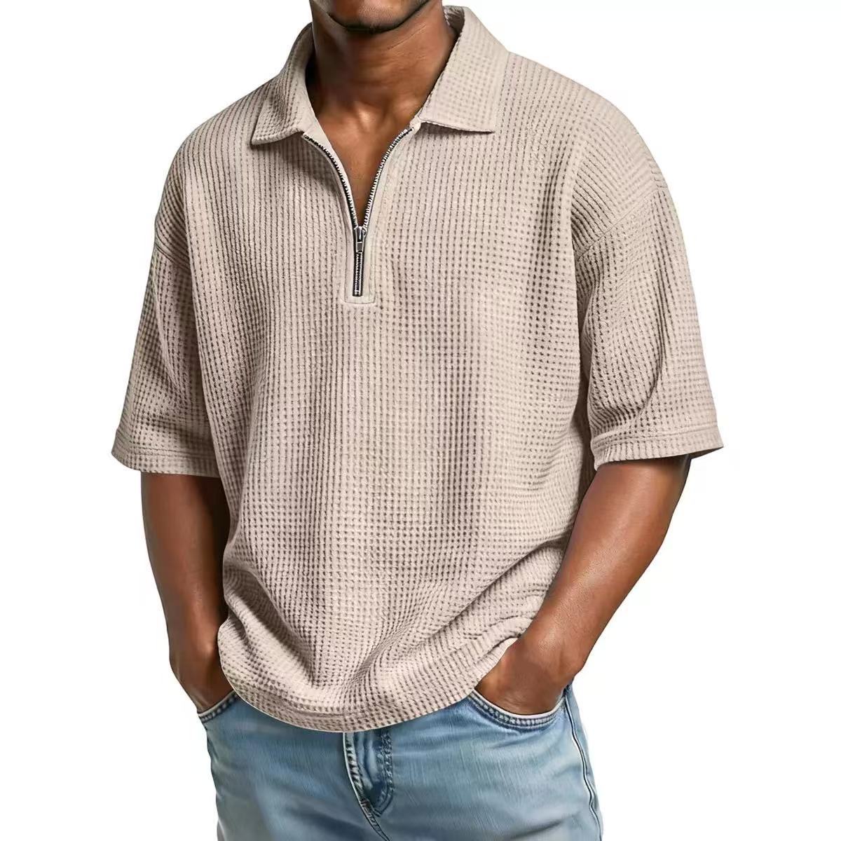 Polo d'été européenne et américaine pour hommes T-shirt Waffle Solid Color Sports Casual Simple Shor