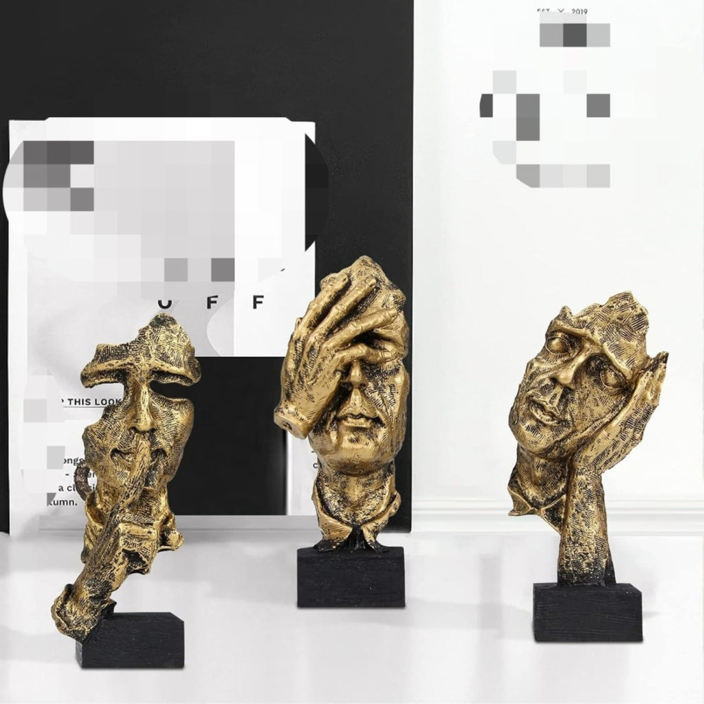 Décorations de soirée et accessoires - Ensemble de 3: Ces visages humains Serene sont Golden Abstract A