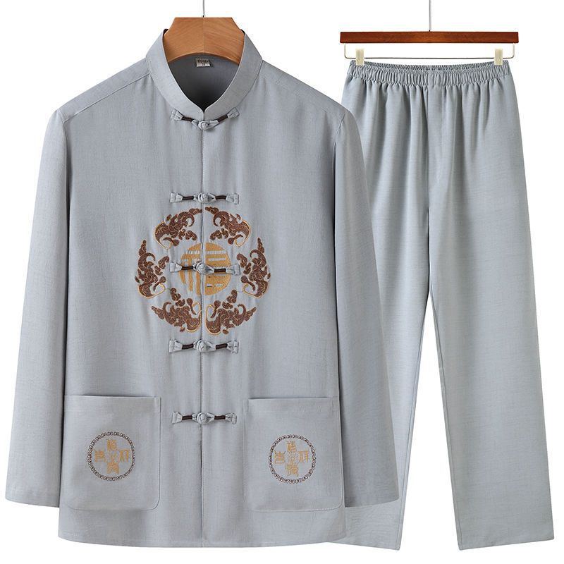 Costume de Tang à manches longues imprimé pour hommes