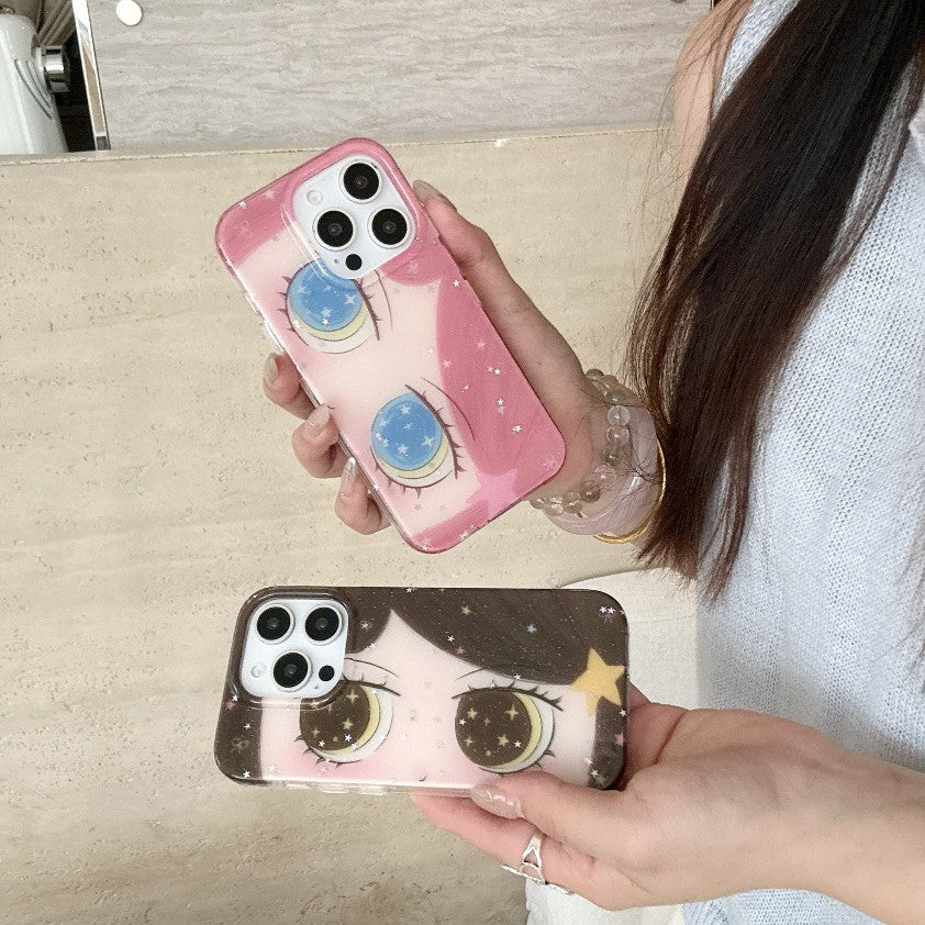 Fashionable Cartoon Phone Case pour les filles avec de belles paillettes et de grands yeux