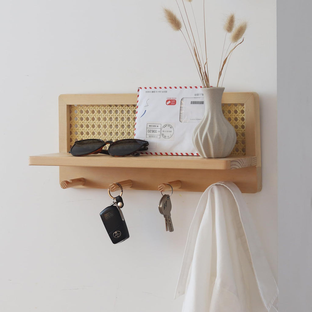 Rack de stockage mural de rotin en bois massif