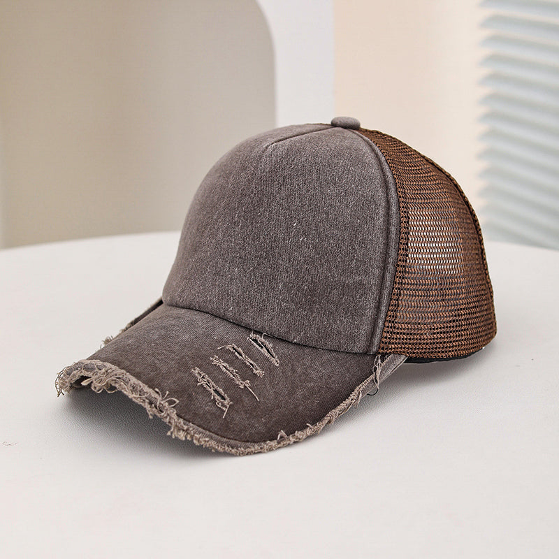 Hommes et femmes style large trou rembourré bord éponge lavé Top Patchwork Mesh Trucker Cap