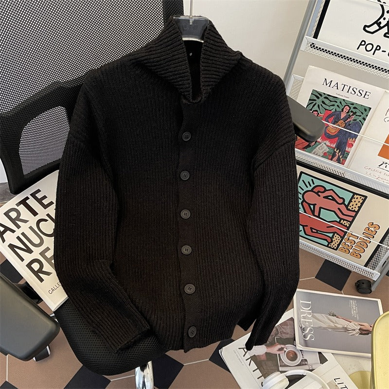 Chandail à col haut pour hommes Style de la haute rue Épaisseur Cardigan à mailles longues